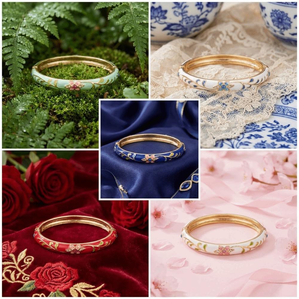 Multi-color Available Vintage Floral Bangle Chinese Style Enamel Bangle  Cultural Performances