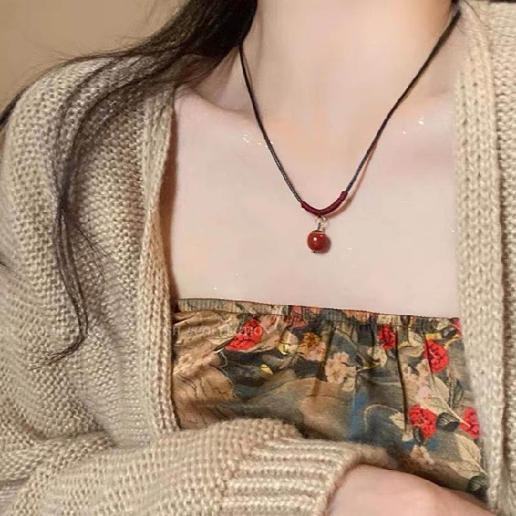 Fashion Ceramics Beads Pendant Necklace Ethnic Long Chain Jewelry Gift for Women