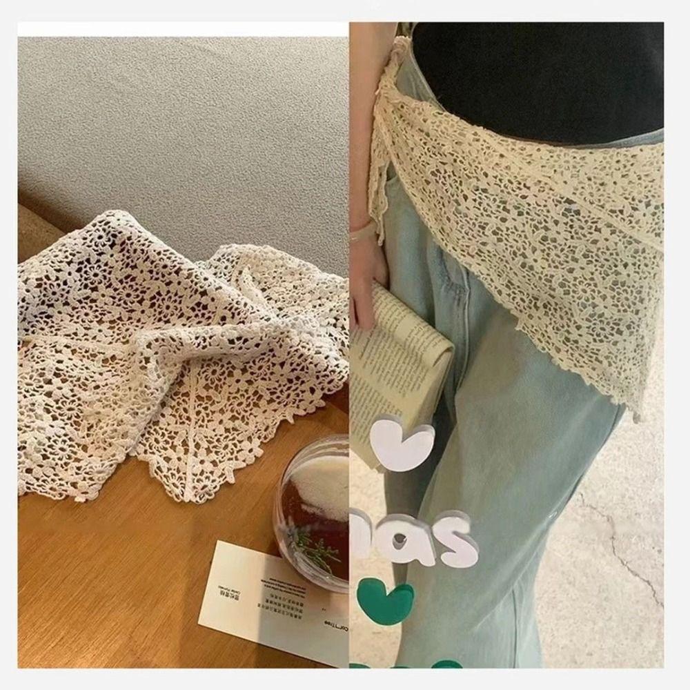 Sheer Mesh Floral Lace Scarf Hollow Design Crochet Headscarf Cute Beach Hair Band  Beach Outfits
