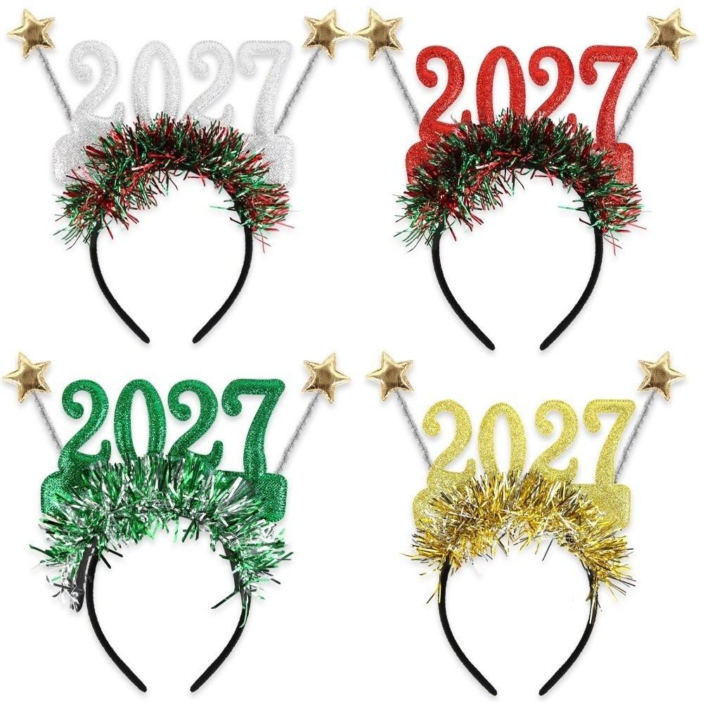 Cute 2027 Happy New Year Headband Sequin Star Strip Headwear Christmas Headpiece  Masquerade Party