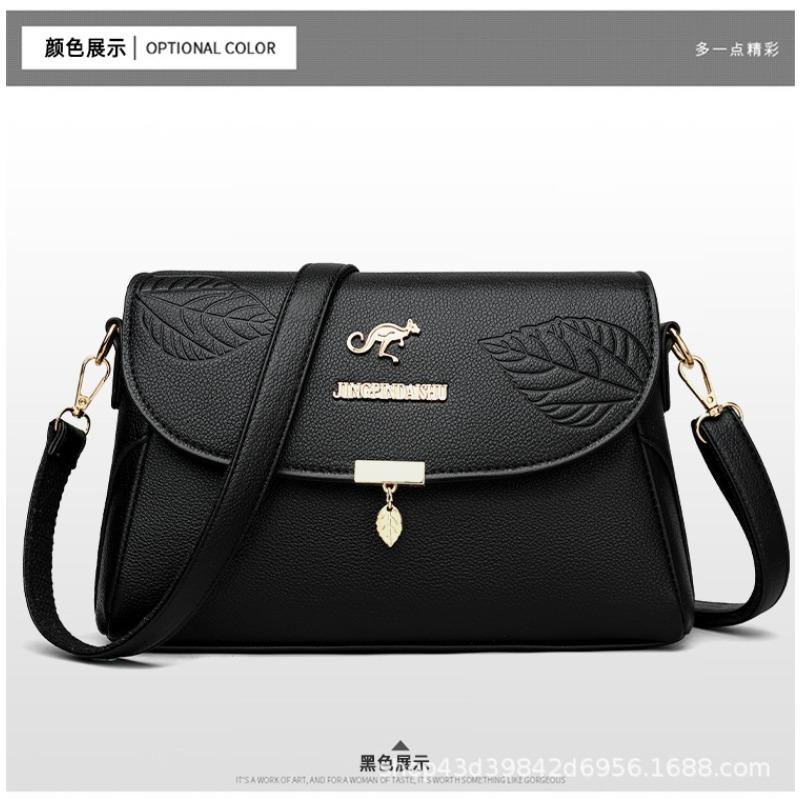 New soft leather texture large capacity single shoulder oblique span women's bag versatile fashion embossed leaf small square bag
