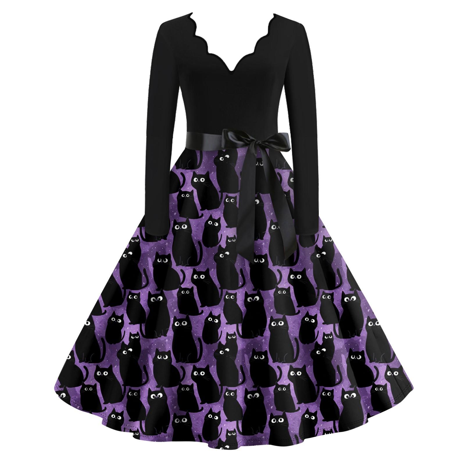 

Женские повседневные модные длинные платья с графическим принтом на Хэллоуин S чёрный