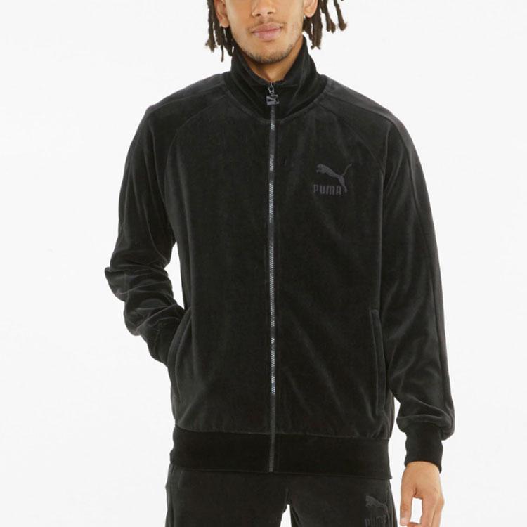 Puma Iconic T7 Embroidered Logo Retro Sports Velour Track Jacket Men Outerwear Black 532936-01