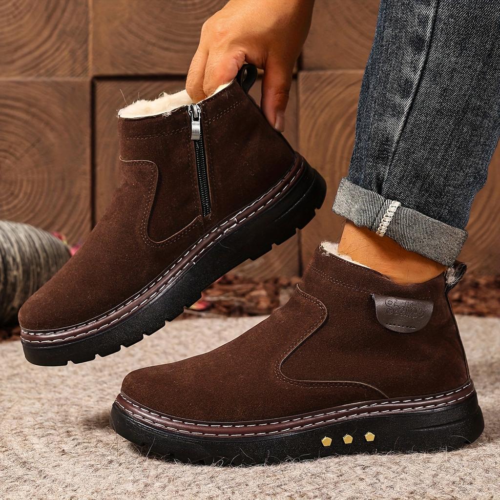 Men's Winter Ankle Boots Slip-On Snow Boots with Fleece Lining & Thick PU Sole Winter  Comfortable Shoes
