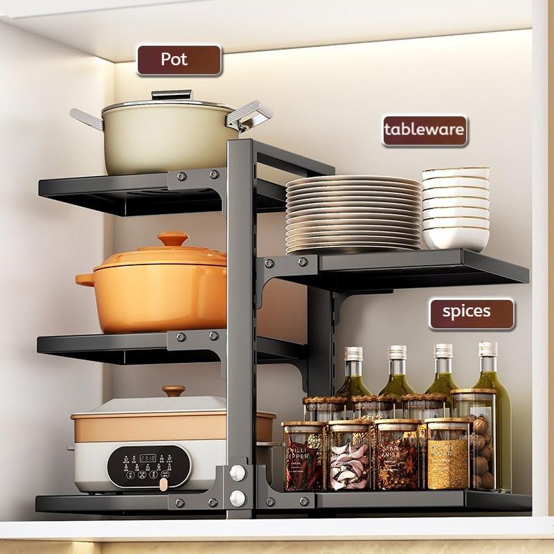 

5-уровневый органайзер для кастрюль и сковородок под шкафом, регулируемый нержавеющий шкаф для хранения больших кастрюль, кастрюль, тяжелая посуда чёрный