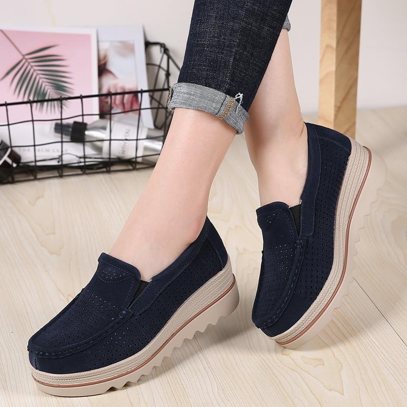 2024 Spring Platform Women Shoes Flats Sneakers Suede Leather Women Casual Shoes Slip On Flats Heels Creepers Moccasins