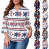 Women's Plus Size Fashionable Casual Loose Fit Three Quarter Sleeve Elegant Button Up V Neck Top