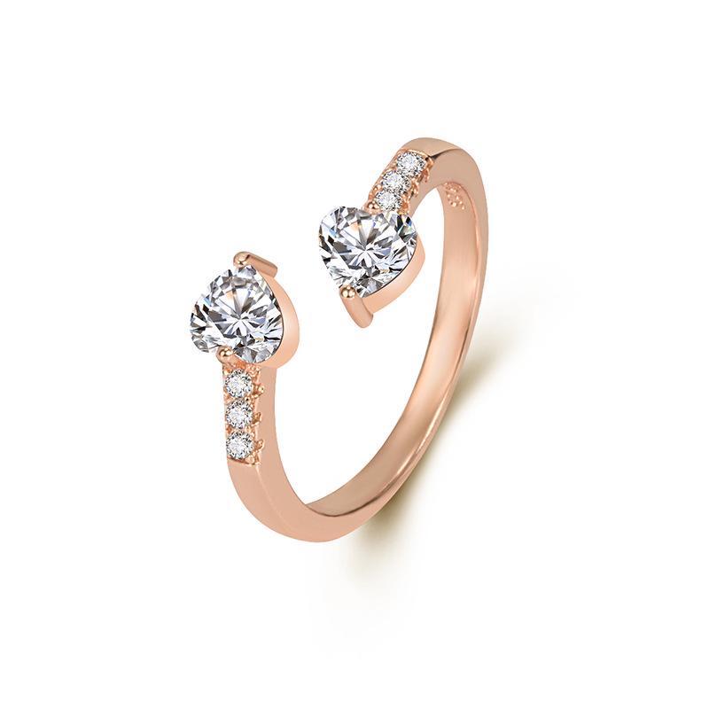 Korean Heart-Shaped Zircon Rose Gold Ring - Elegant Light Luxury Jewelry