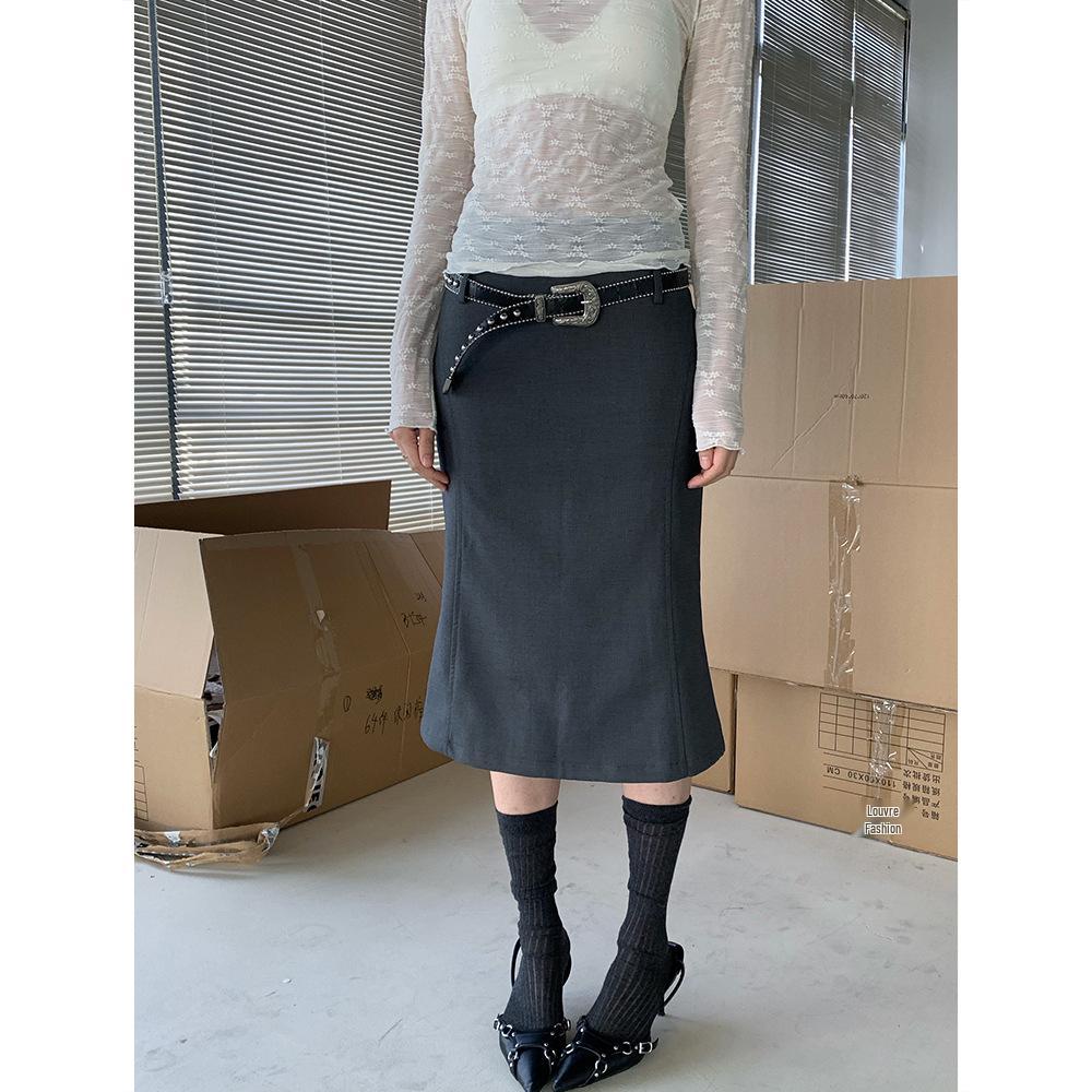 Dorothy Spring Korean Slimming Fishtail Midi Skirt - Versatile Solid Color with Tempered Slit for Women