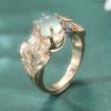 Gorgeous Inlaid Blue CZ Women's Ring Aesthetic Gold Color Hand Carving Leaf Daily Wear Party Jewelry Anniversary Gift