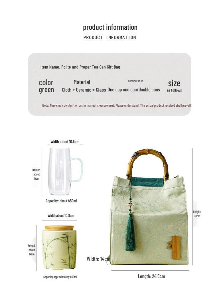 Elegant Green Tea Cloth Bag and Ceramic Can Packaging - Longjing, Biluochun, Maojian, Maofeng Styles