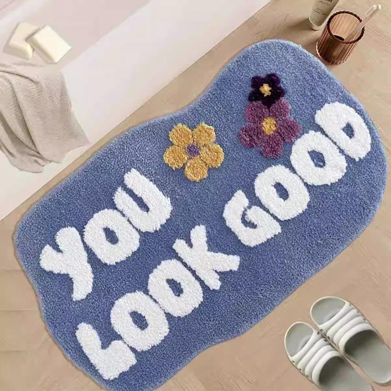 Cartoon Letter Imitation Cashmere Floor Mat for Home Use, Dirt Resistant Floor Mat for Bathroom, Absorbent Foot Mat