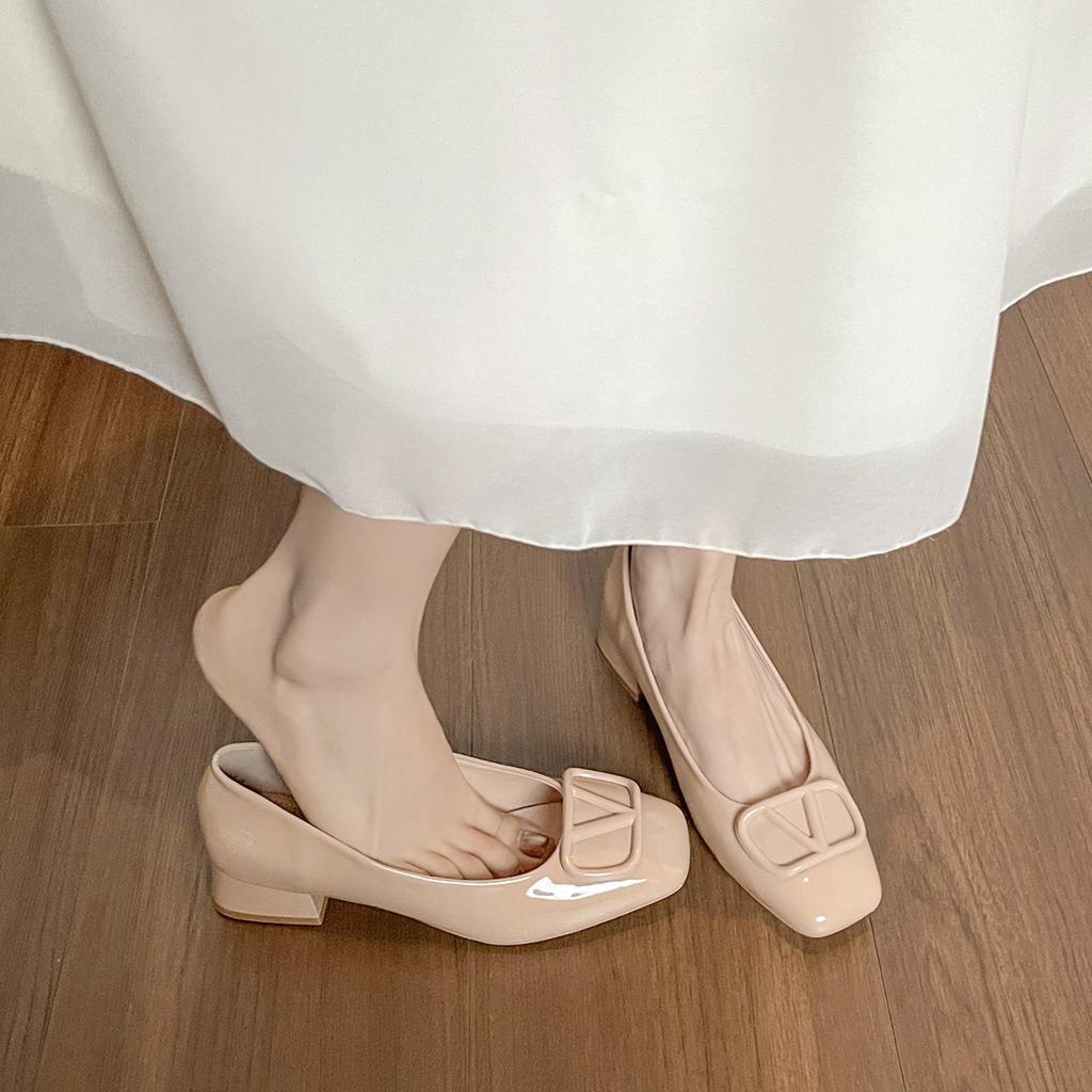 Weiwei girl 9258-12 Französische eckige Zehenpartie Einzelne Schuhe Damen Dicke Ferse Leichter Ausschnitt Temperament Nude Pendler Damenschuhe zum Rock