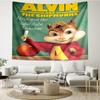 Tapiserie s potiskem Alvin a Chipmunkové, Pozadí, Snadná instalace, Ideální do ložnice, kanceláře a obývacího pokoje, s estetickou nástěnnou dekorací.