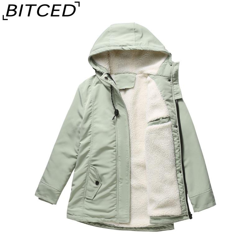 BITCED Women's Hooded Shearling-Lined Parka Coat Winter Warmth Waist-Defining Women's Cotton-Lined Jacket