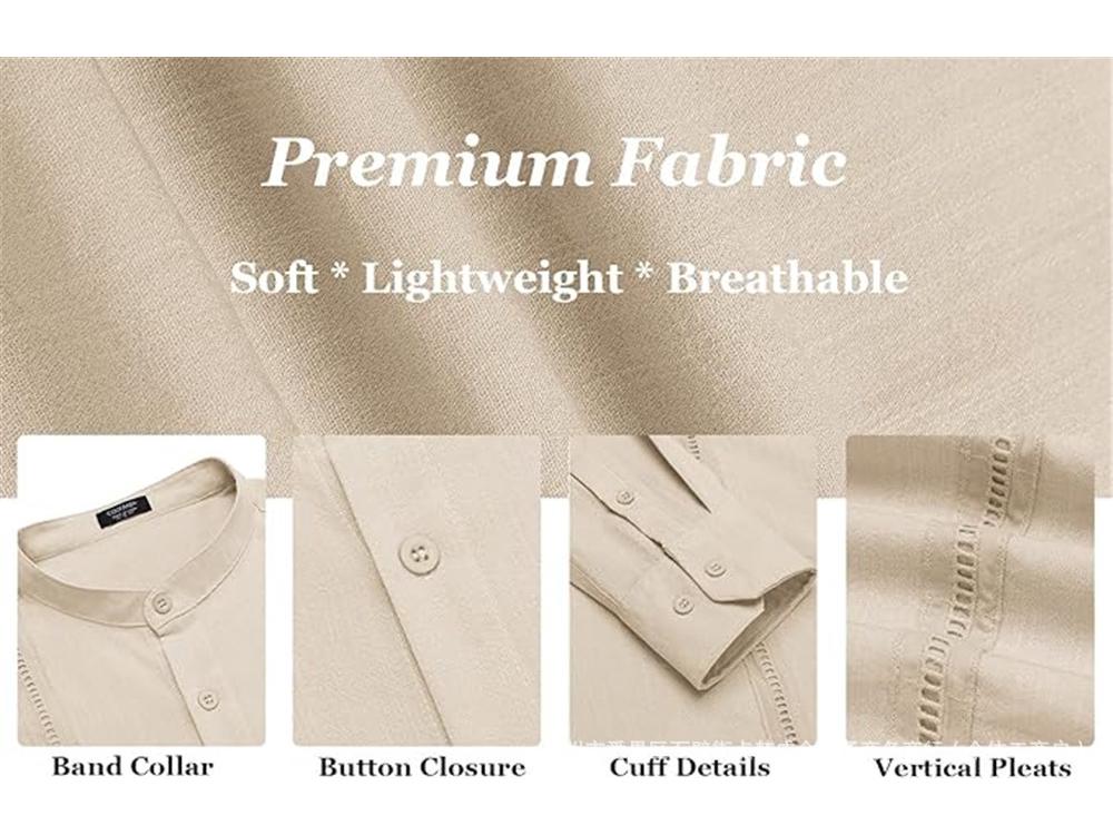 Men's Casual Cotton Linen Stand Collar Shirt - European & American Style for Summer Beach Vacation 2023