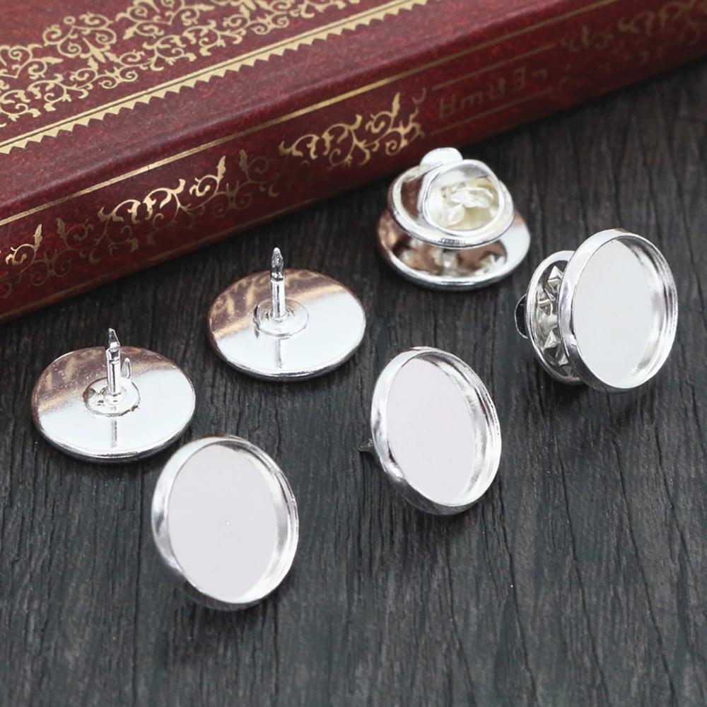 10pcs 12-20mm Inner Size Silver Plated Bronze Material Brooch Style Cabochon Base Blank Cufflink Spacer Settings Tie Tack Pins