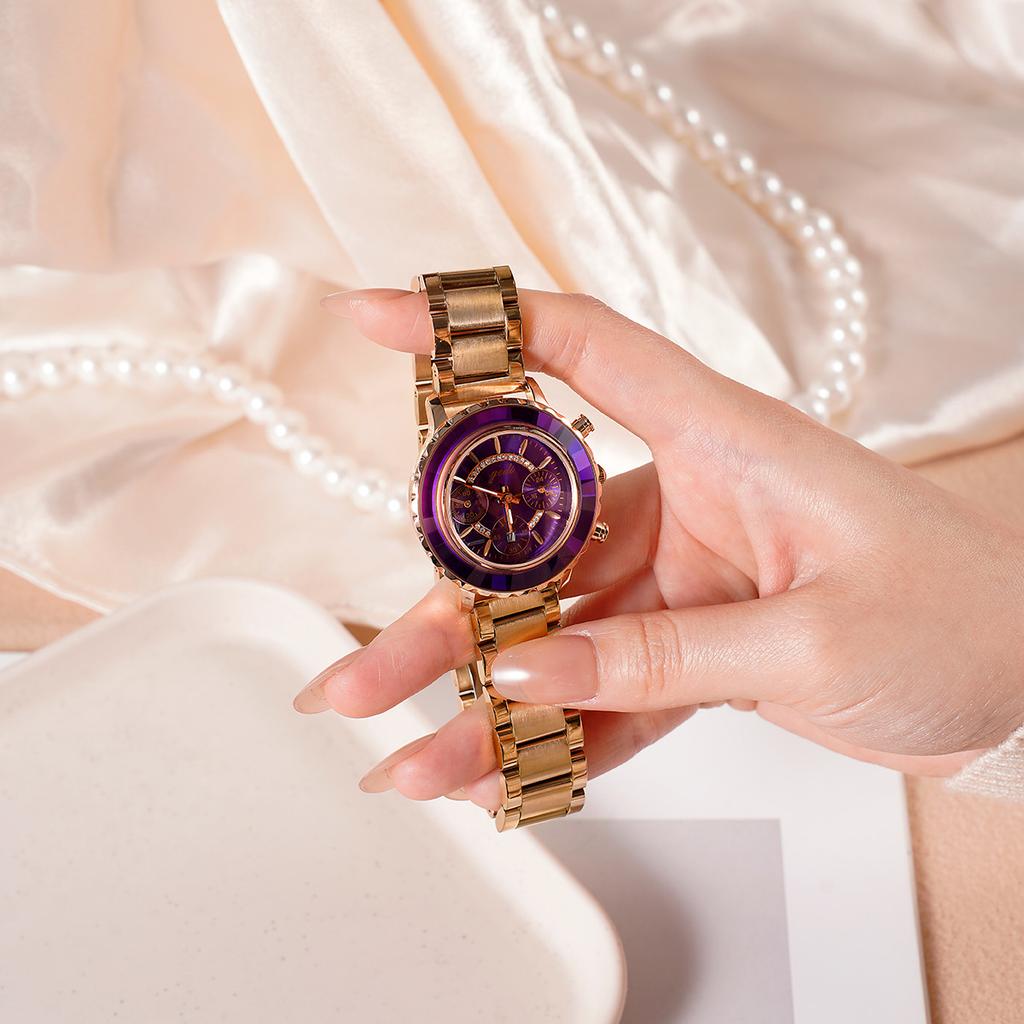 Premium Sense Three-Eye Business Women'S Watch Niche Light Luxury Temperament Waterproof Steel Belt Quartz Watch