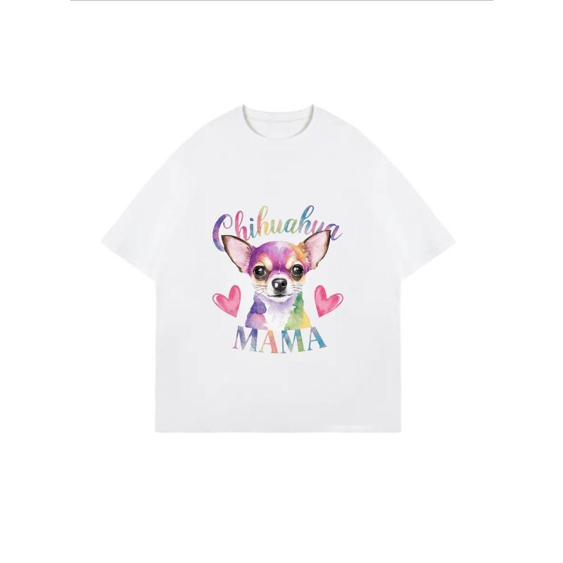 Chihuahua Mama T Shirt White Rainbow Chihuahua Dog Print With Hearts And Text For Casual Wear And Pet Lovers
