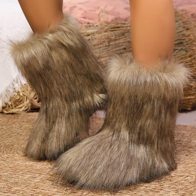 Damen Mid-Calf Übergröße Dicke Sohle Winter Warm Fell Fell Schneestiefel Gepolstert Gefüttert Stiefeletten Rutschfest Wandern Sport Baumwollstiefel