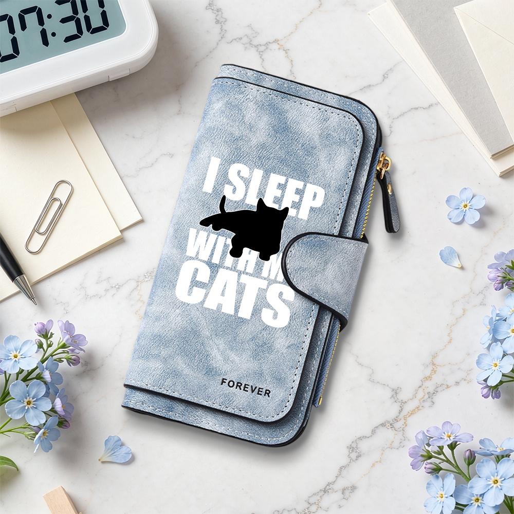 Cute Cat Print Wallet Stylish Casual Large Capacity Long Purse for Daily Use
