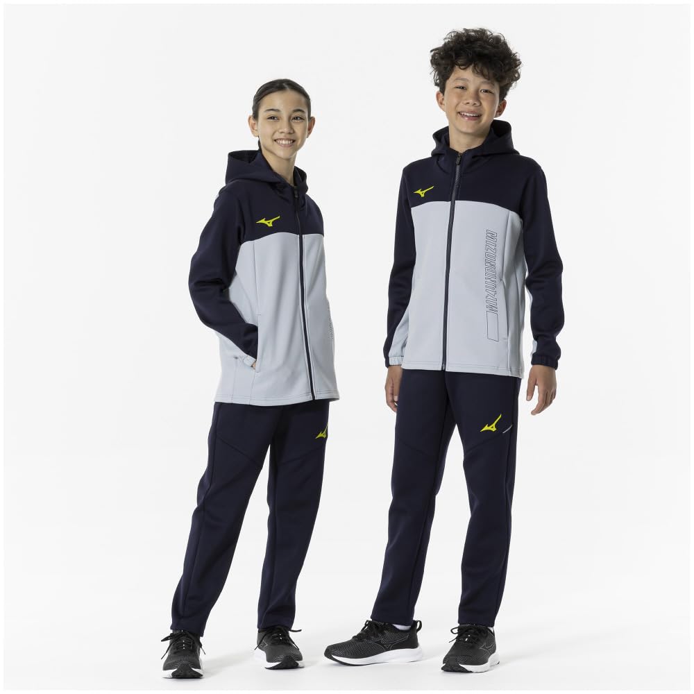 Mizuno Stretch Sweat Training Size Deep Blue Size 160 Kids' Full-Zip Hoodie, Wear, 32JCA952, Navy/Pearl Heather,