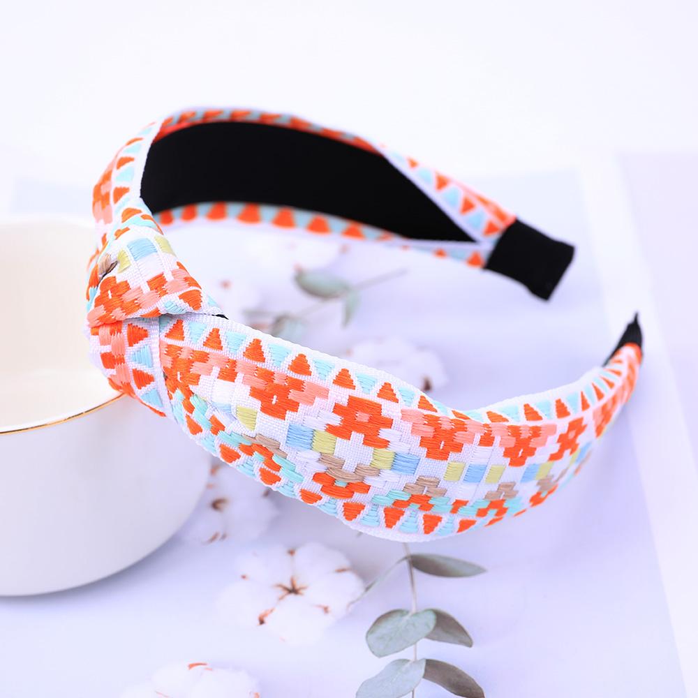 New Retro Knotted Headband For Women Hair Accessories Girls Flower Embroidery Elastic Hairbands Hair Hoops Band Headwear Bezel
