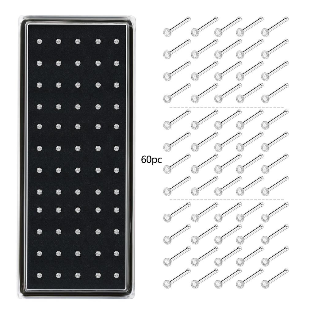 60 piezas 1.8mm Acero Inoxidable Pedrería Piercings de Nariz y Joyería para Cartílago de la Oreja