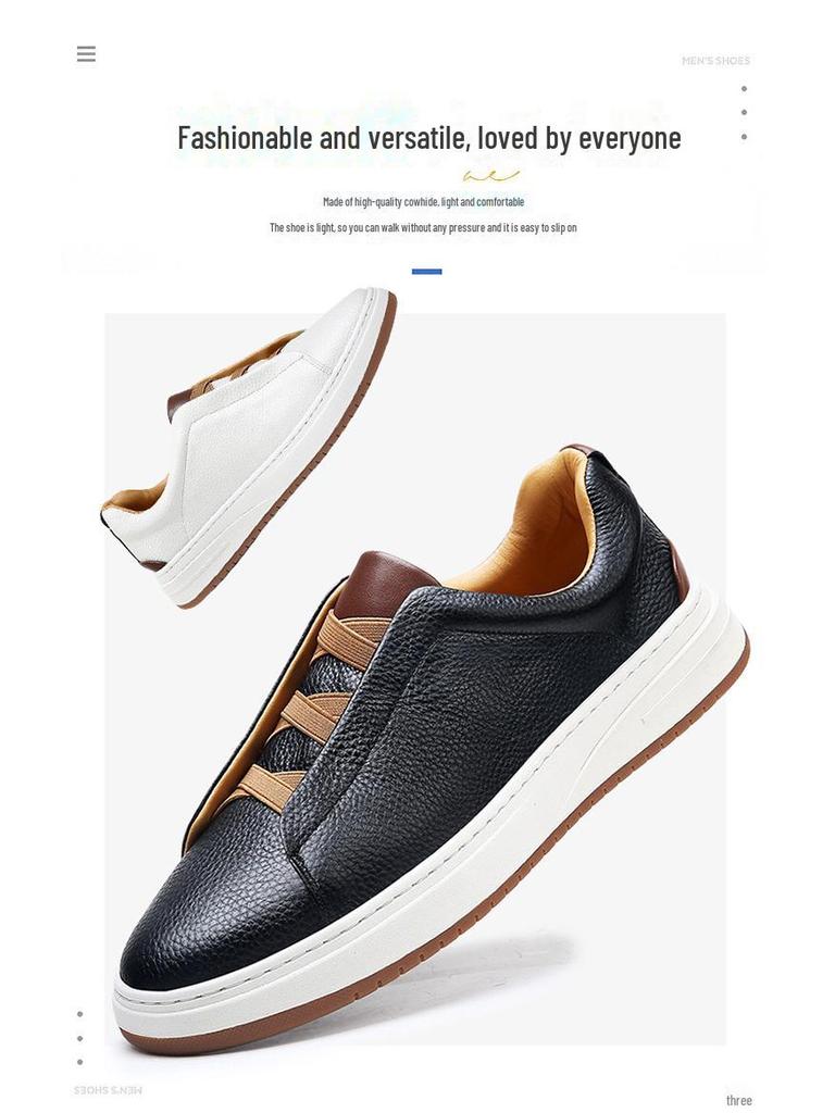Herren Europäische High-End Weiße Leder-Sneaker - Dicksohlige, Slip-On Freizeit-Herbstschuhe
