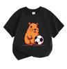 Cute Cartoon Capybara with Soccer Ball Kids T-Shirt 100% Cotton Casual Short Sleeve Round Neck Tee for Boys Girls Soft Breathable Summer Top Daily Pla