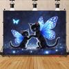 2D Magical Fairy Cats Backdrop Glowing Black Kittens with Wings and Fireflies Party Photo Background