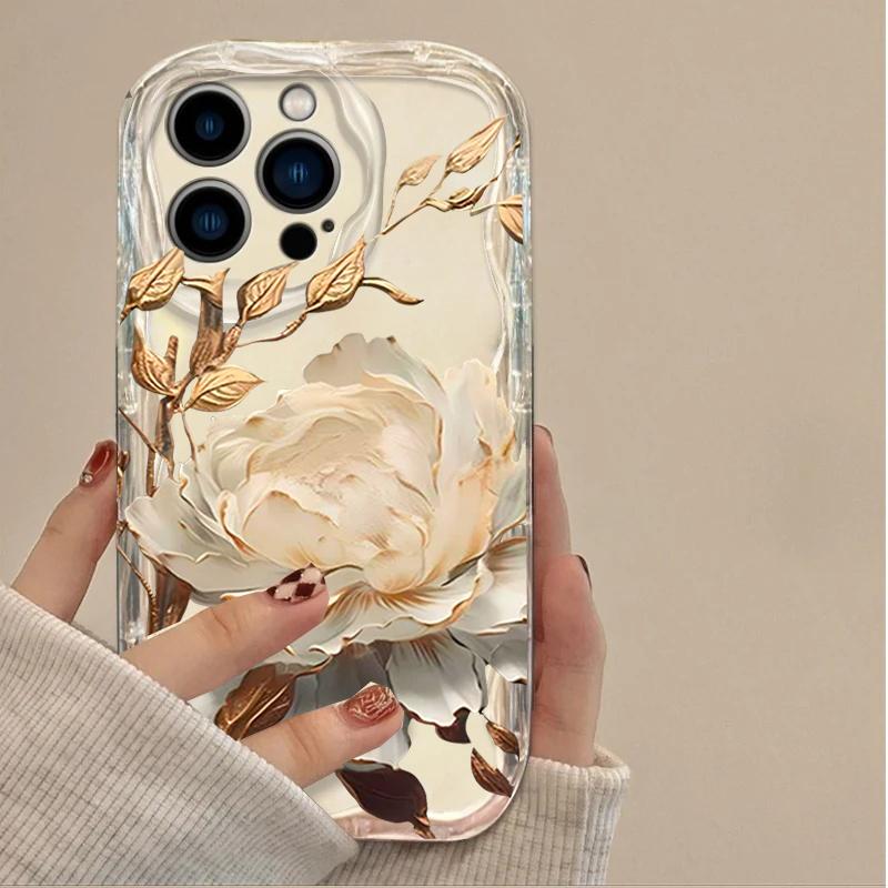 Handyhülle Für iPhone 17 Air 16 15 14 13 12 11 Pro Max 17 Pro 16e 15 Plus 13 Mini TPU Blumen Goldene Lotus Hülle Silikon