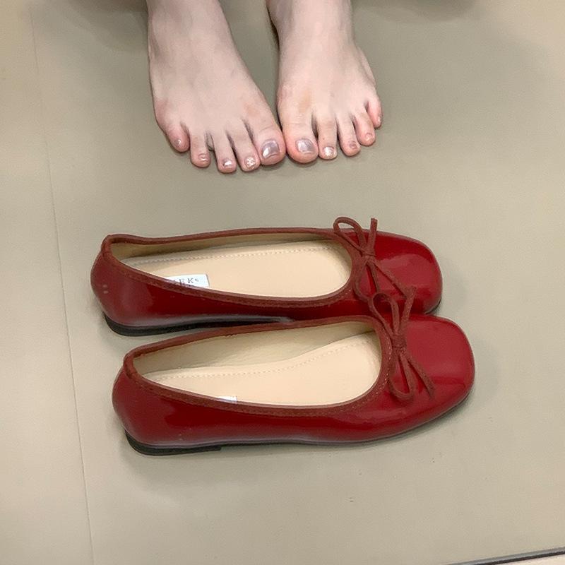 French Bow Shallow Mouth Single Shoes Women's Mary Jane Shoes 2025 Autumn New Flat Grandma Shoes Gentle Evening Shoes