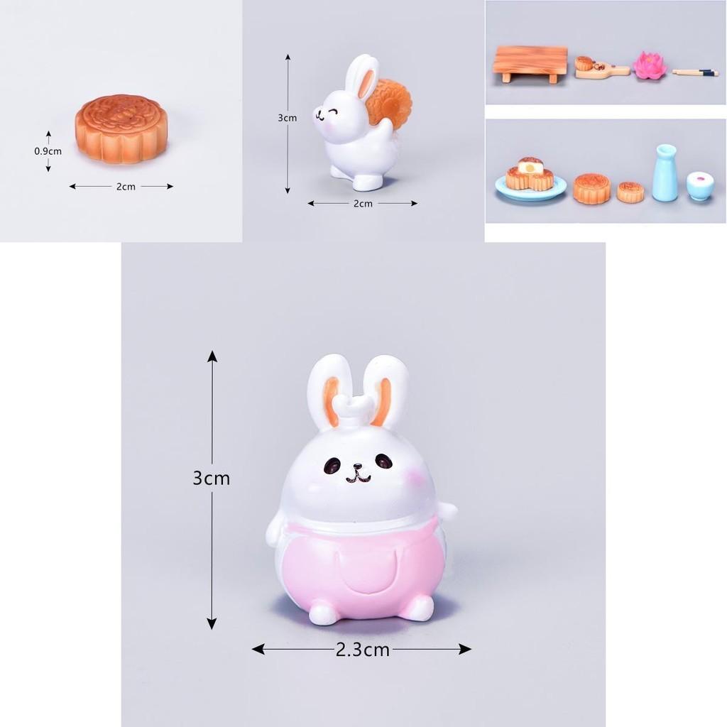 Conejo de Resina Lindo y Caprichoso Comiendo Pastel de Luna Decoración de Micro Paisaje para Fiestas de Otoño