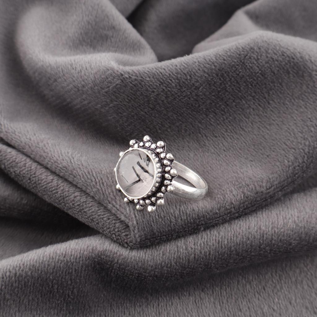 Black Rutile Gemstone Jewelry, 925 Sterling Silver Ring, Beautiful Silver Jewelry, Handmade Bohemian Ring For Wedding Gift