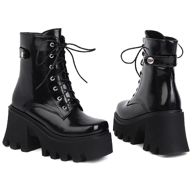 Gothic Punk Street Women's Ankle Boots Platform 2025 Thick High Heels Short Boot New Fashion Designer Black Lace-up Winter Shoes