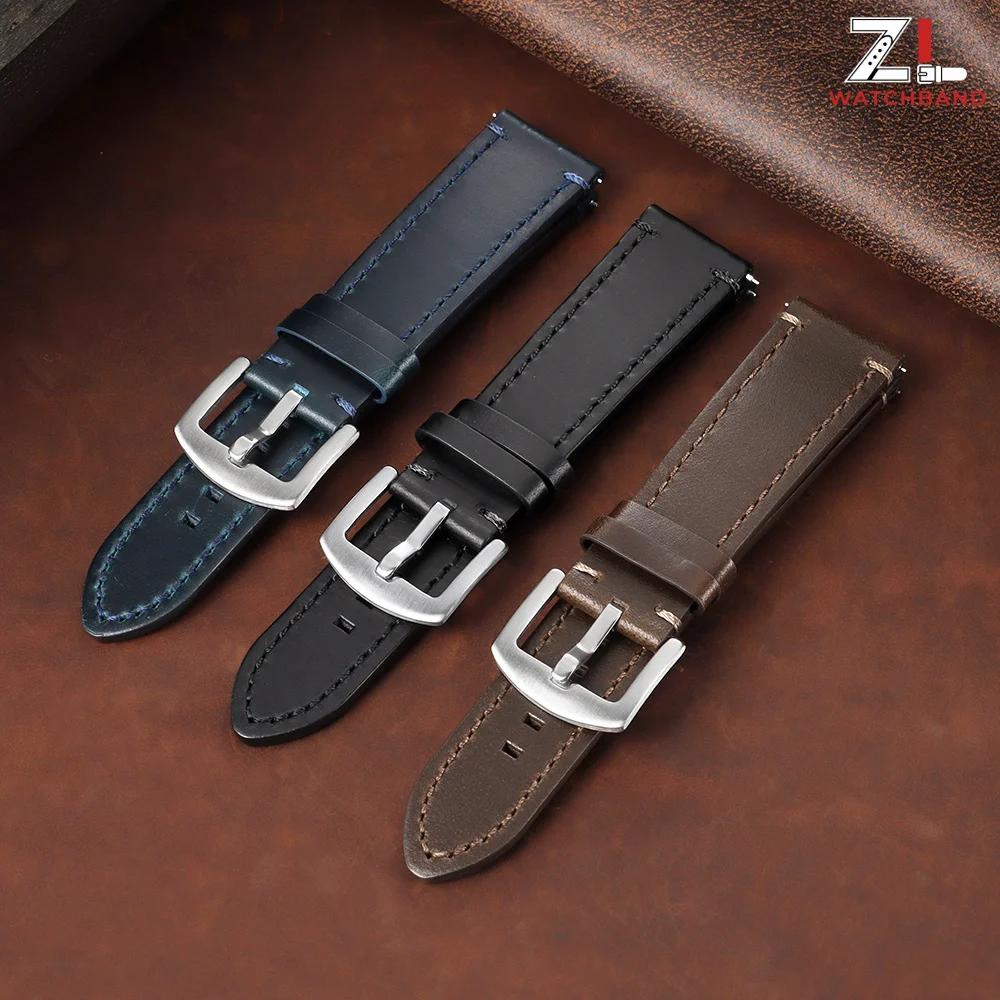 Oil Wax Leather Watch Band 20mm 22mm for Omega Universal Calfskin Quick Release Vintage Genuine Leather Business Wrist Strap