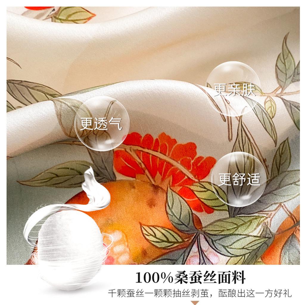 Hangzhou silk spring and autumn versatile pomegranate tree 111% mulberry silk silk scarf silk scarf women's beige neck small square scarf