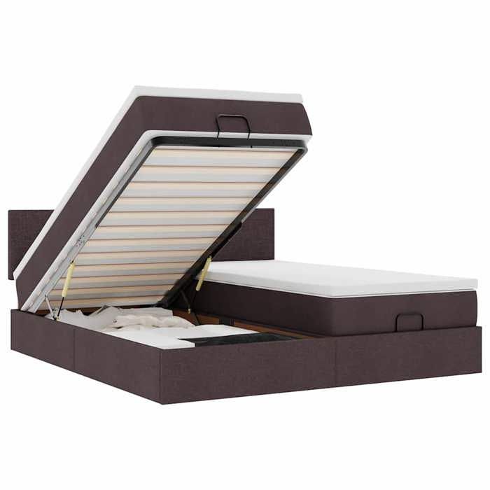 Exclusive House - Ottoman Bed Frame with Dark Brown Mattress 180x200 Cm Fabric