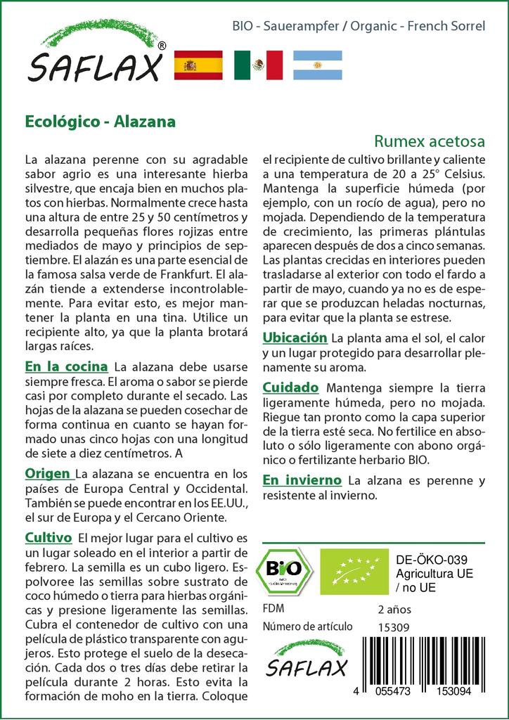 SAFLAX Garden in the Bag - Bio - Francouzský šťovík - 400 semen - Se substrátem v padnoucím sáčku - Rumex acetosa