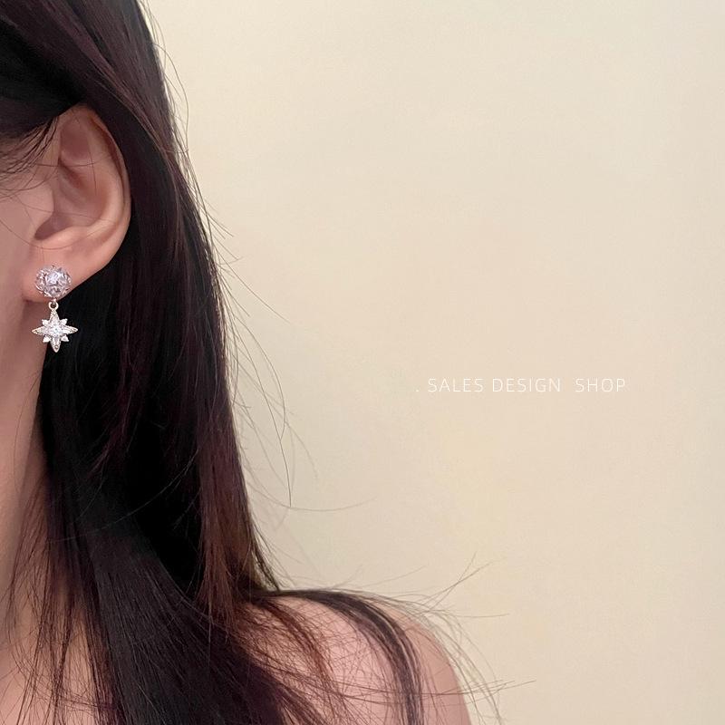 French Gold Zircon Pearl Star Earrings: Exquisite, High-End, Fashionable, Versatile Jewelry