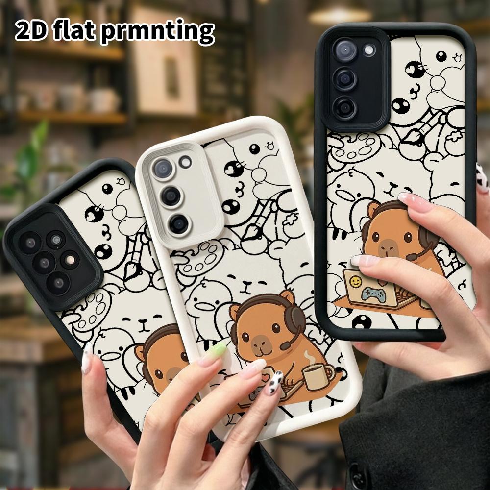 Phone Case: 2D flat, suitable for Samsung Galaxy A34 A35 M05 M06 S20 S22 S21 FE Plus 5G protective case, featuring a capybara wearing gaming headphone