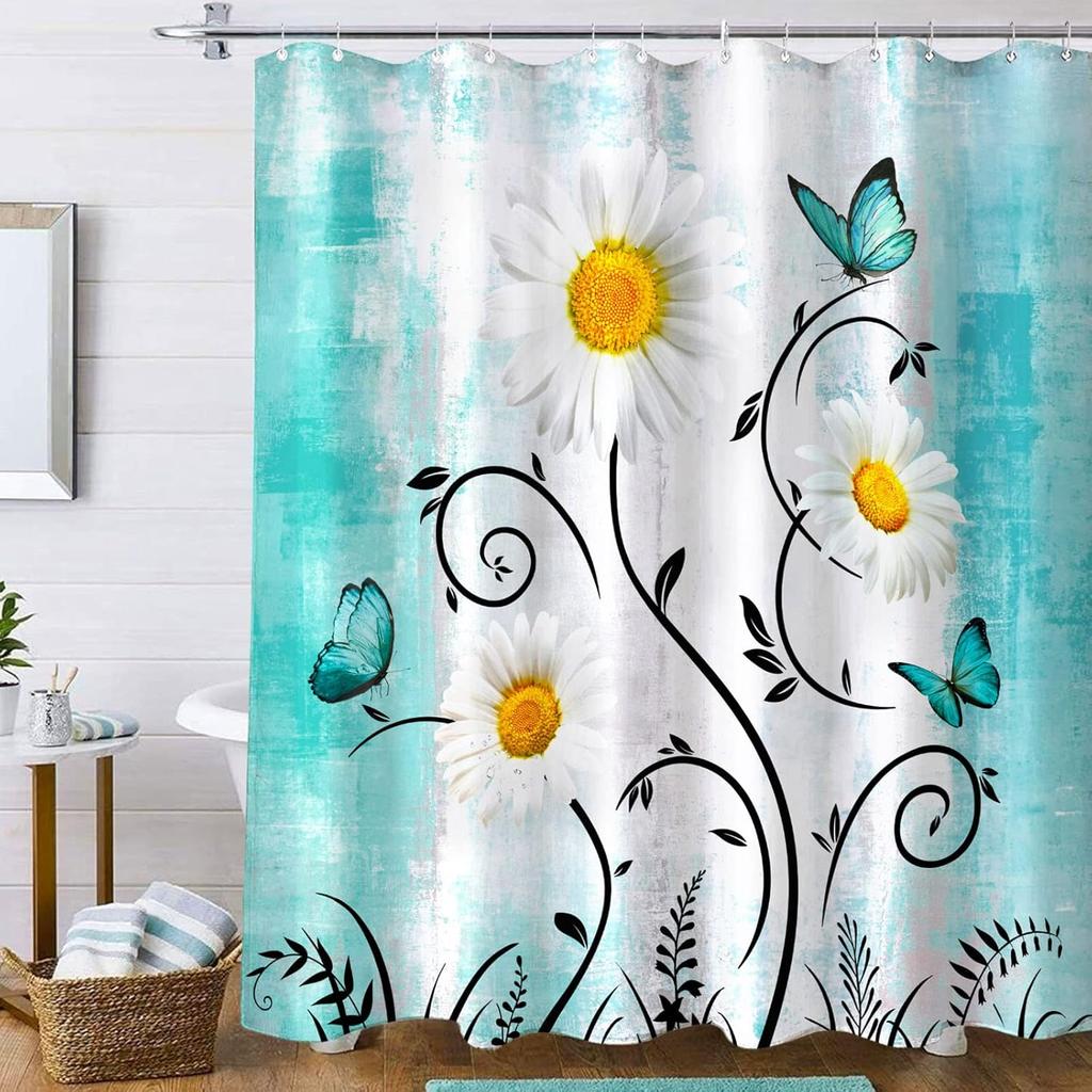 Extra Long Geometric Shower Curtain Mid Century Modern Shower Curtains For Bathroom Abstract Yellow Black White Waterproof