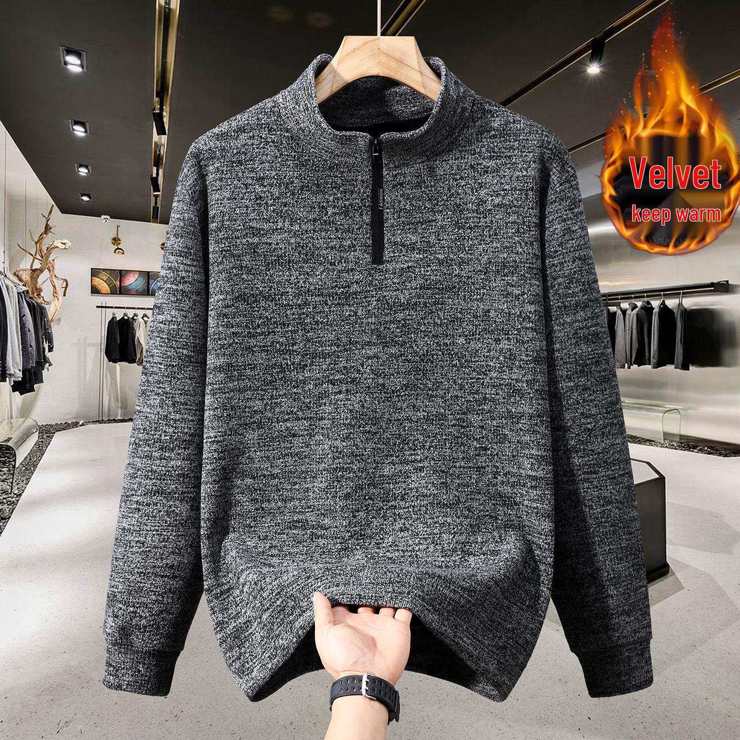 

Men s Plus Size Fleece-Lined Zip-Up Hoodie, Thickened Long Sleeve, Casual Loose Fit for Autumn/Winter. 9XL (280-300 jin)
