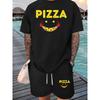 European Size Happy Pizza Symbol Print Men'S Short Sleeve T-Shirt Casual Sports Top , Spring And Summer Matching
