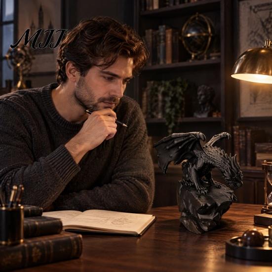 Handmade Look PLA Craft 3D Printed Rock Dragon Statue, Fantasy Figurine, Gothic Desktop Office Decoration for Style Bookshelf Decor, Collectible