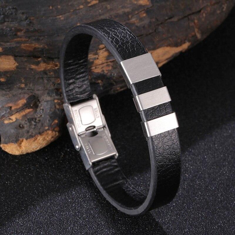 

Кожаный Мужской Браслет Шарм Изящная Застежка Винтажные Браслеты Мужские Украшения 205mm чёрный