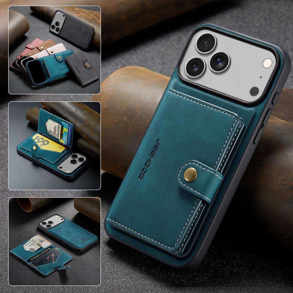 Retro Magnetic Leather Case for iPhone 17 Pro Max Air 16 Plus 16E 15 14 13 Mini 12 11Pro Detachable Card Slot Wallet Stand Cover