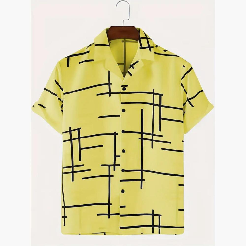 New Fashionable Striped Printed Men's Casual Short Sleeved Striped Top Summer Shirt