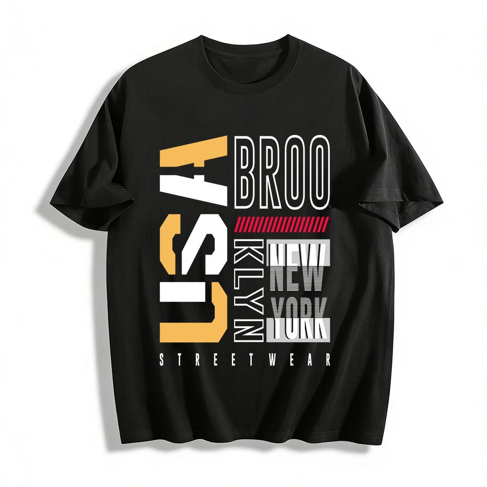 New York Print Casual T-Shirt Unisex Loose Breathable Top Pure cotton T-shirt XXS